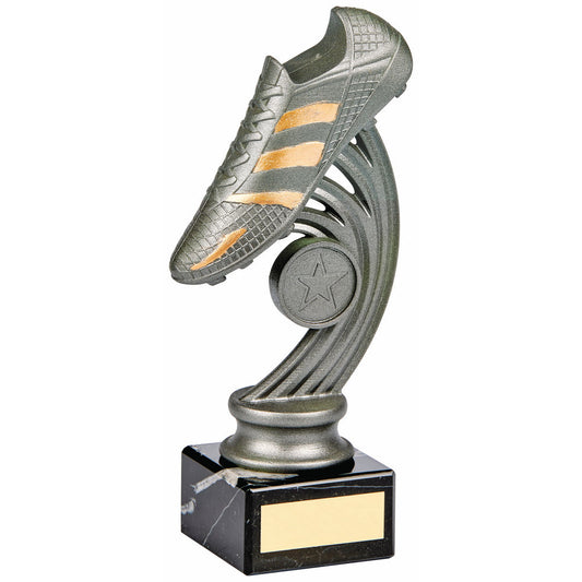 1594C Gunmetal Football Boot Trophy on Marble 18cm