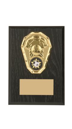 Black Wood Plaque with Football Trim Trophy - 12.5cm