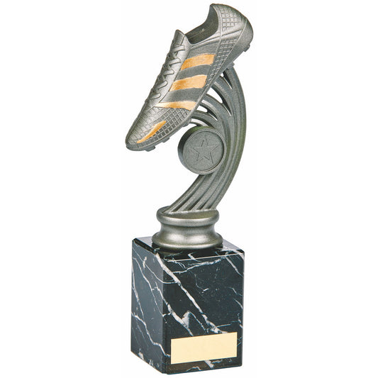 1594A Gunmetal Football Boot Trophy on Marble 23cm