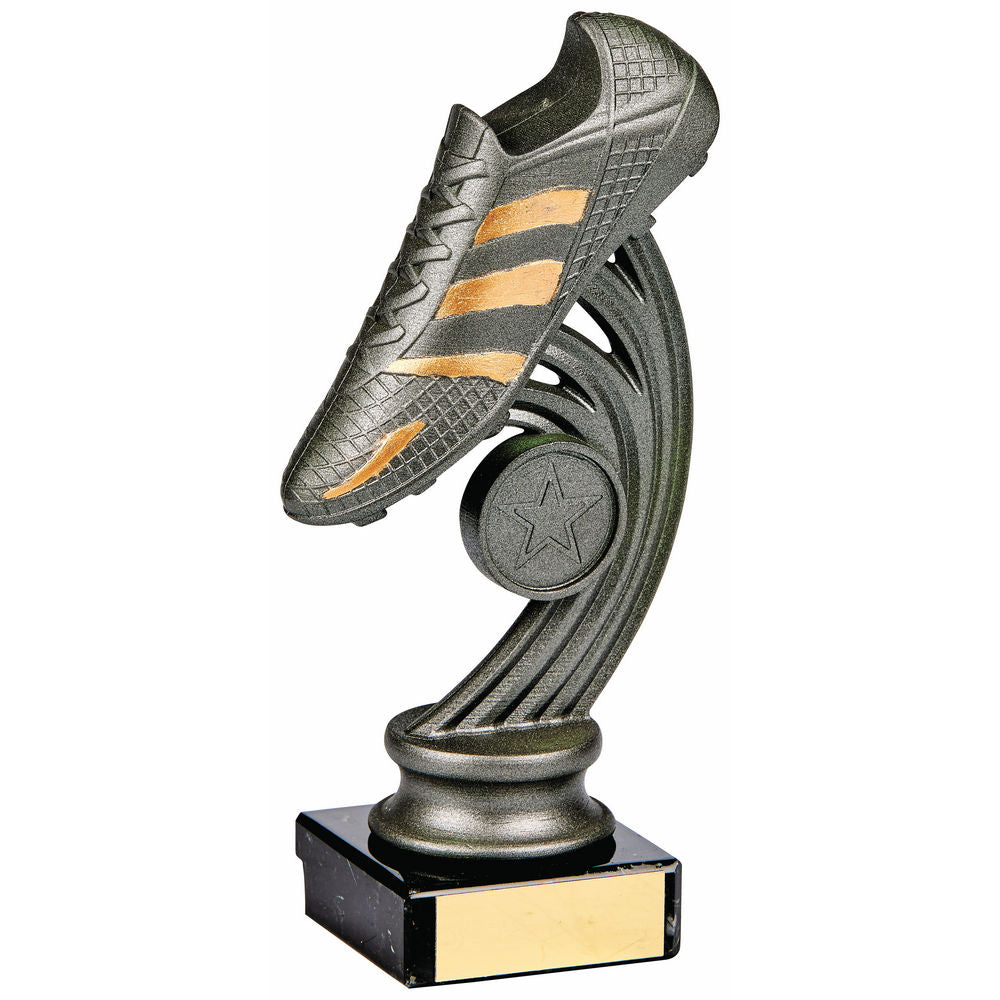 1594D Gunmetal Football Boot Trophy on Marble 17cm