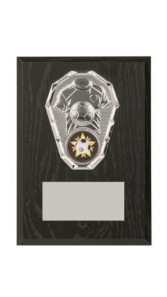 Black Wood Plaque with Football Trim Trophy - 12.5cm